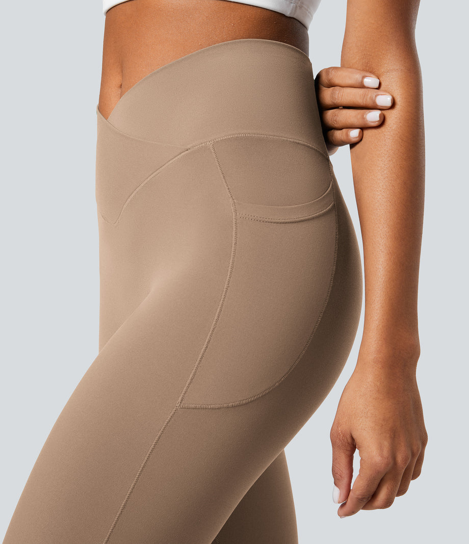 SoftlyZero™ Crossover Pocket Plain Leggings-UPF50+ - Burro