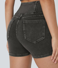 Halara Flex™ High Waisted Crossover Pocket Denim Casual Shorts 3" - Hemp Rope Black Denim