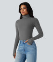 Halara HeatCore Turtleneck Long Sleeve Thumb Hole Casual Warming Top - Steel Gray