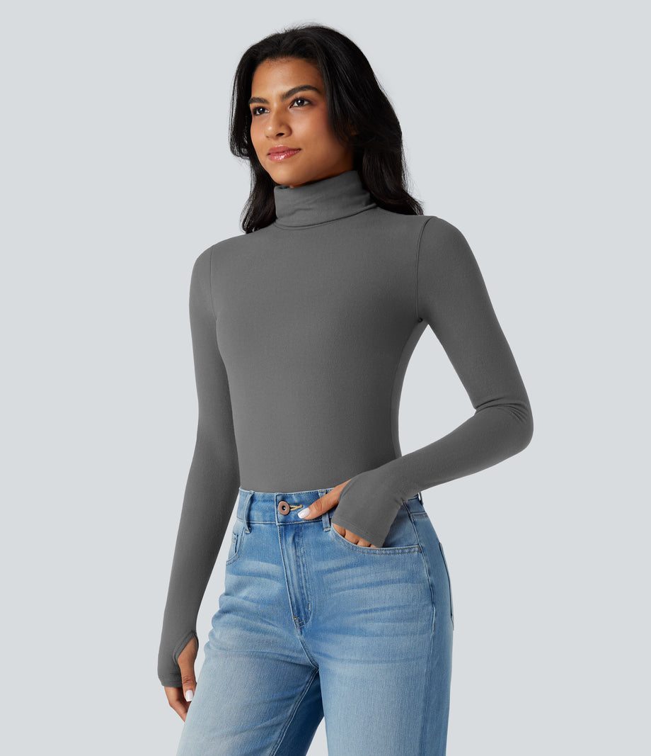Halara HeatCore Turtleneck Long Sleeve Thumb Hole Casual Warming Top - Steel Gray