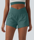 SoftlyZero™ Airy Crossover High Waisted 2-in-1 Cool Touch Yoga Shorts 3'' with Pockets - Blue Spruce