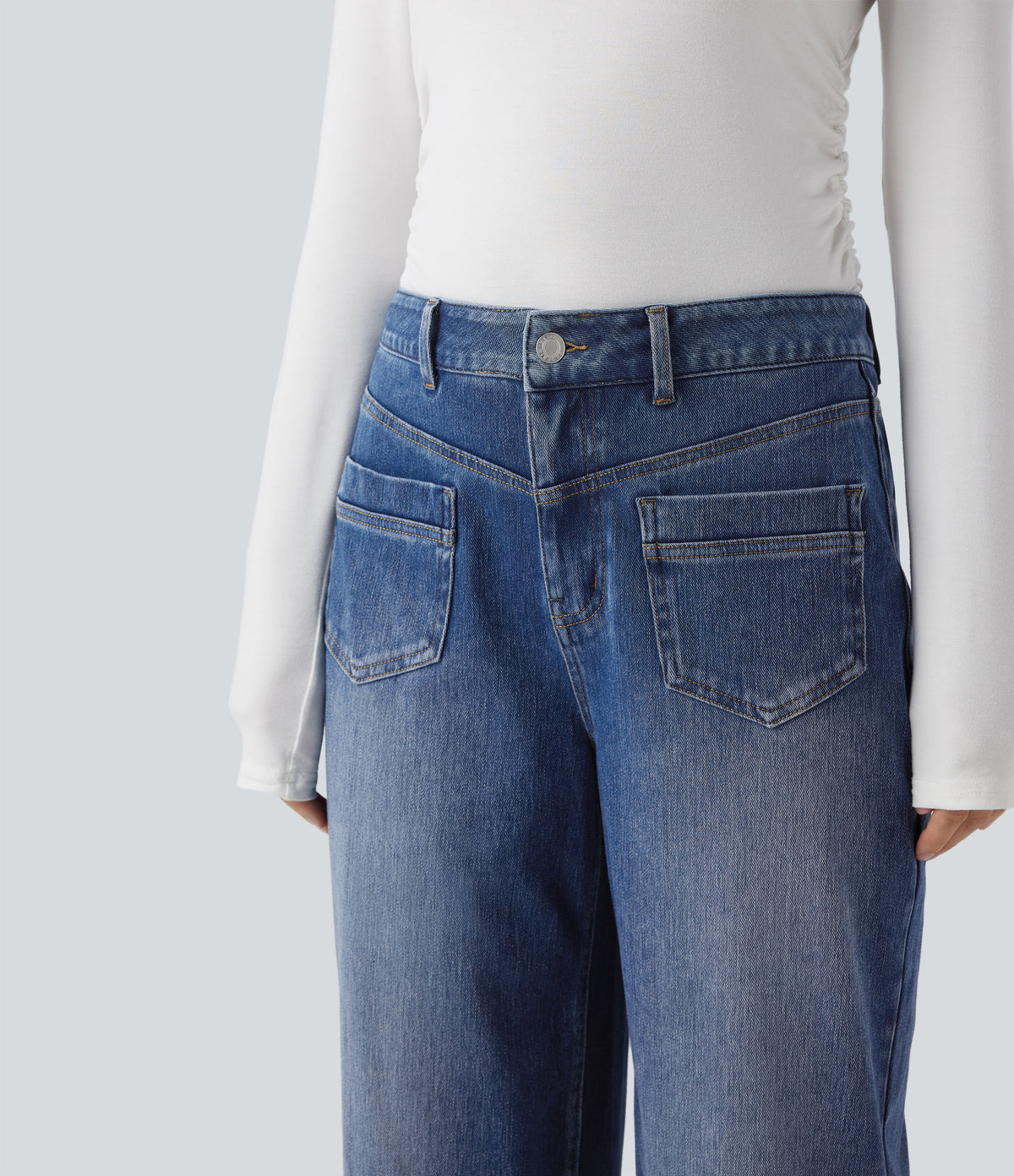 Halara Flex™ Mid Rise Straight Leg Casual Jeans with Pockets -  Blue Jasper Denim