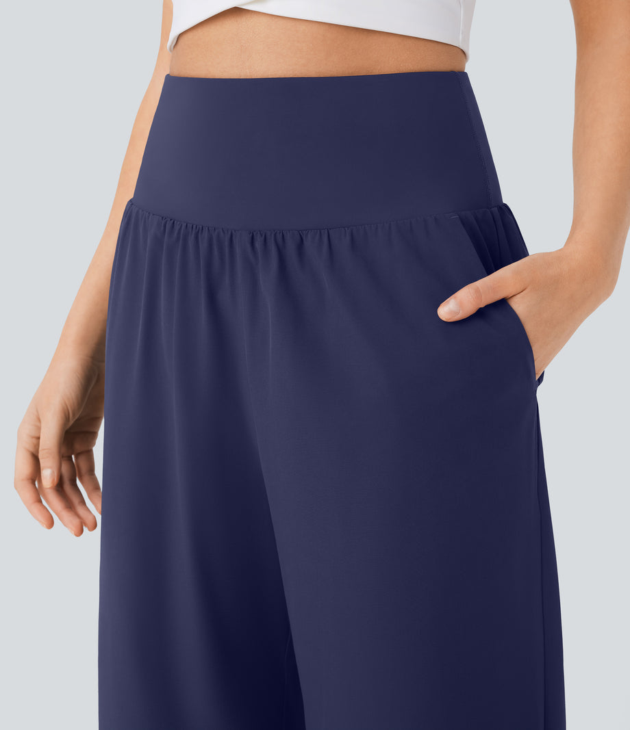 Breezeful™ High Waisted Tummy Control Split Hem Quick Dry Resort Pants with Pockets - Patriot Blue
