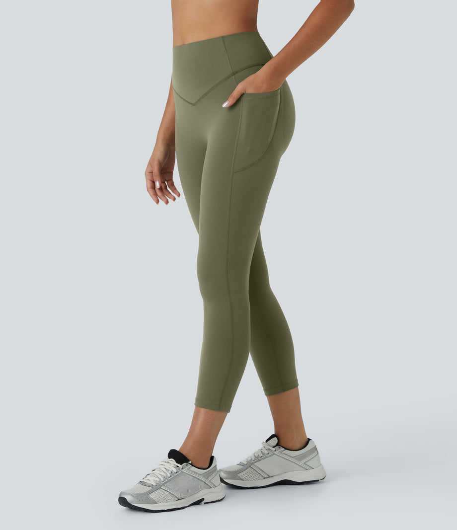 Halara UltraSculpt™ High Waisted Scrunch Butt Lifting Tummy Control Pocket Shaping Capri Training Leggings - Grass Grey Green