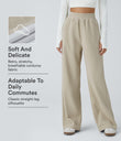 High Waisted Pocket Straight Leg Baggy Mop Corduroy Casual Pants - Almond Milk