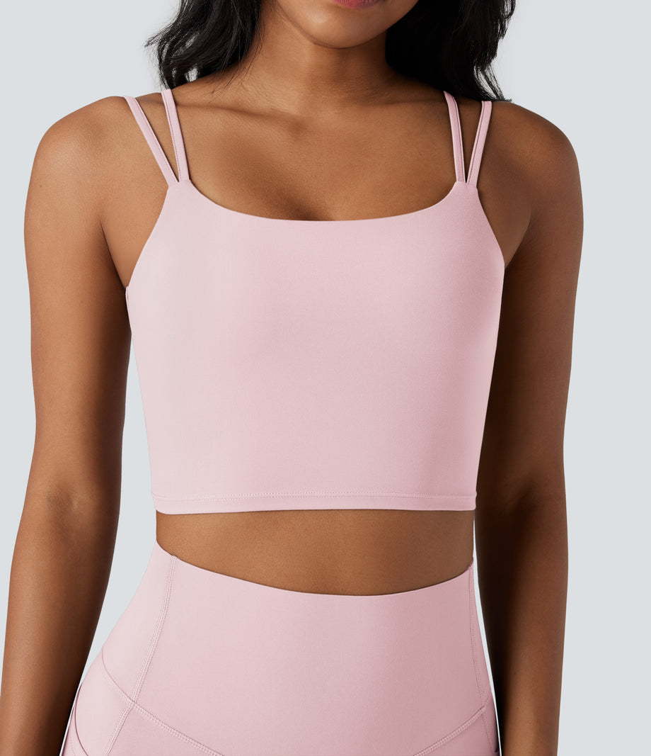 Halara UltraSculpt™ Double Straps Twisted Backless Cropped Yoga Tank Top - Primrose Pink
