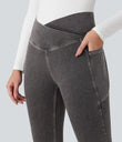 Halara Flex™ Crossover Pocket Washed Denim Work Leggings - Cool Gray Denim