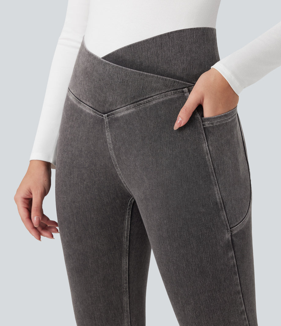 Halara Flex™ Crossover Pocket Washed Denim Work Leggings - Cool Gray Denim