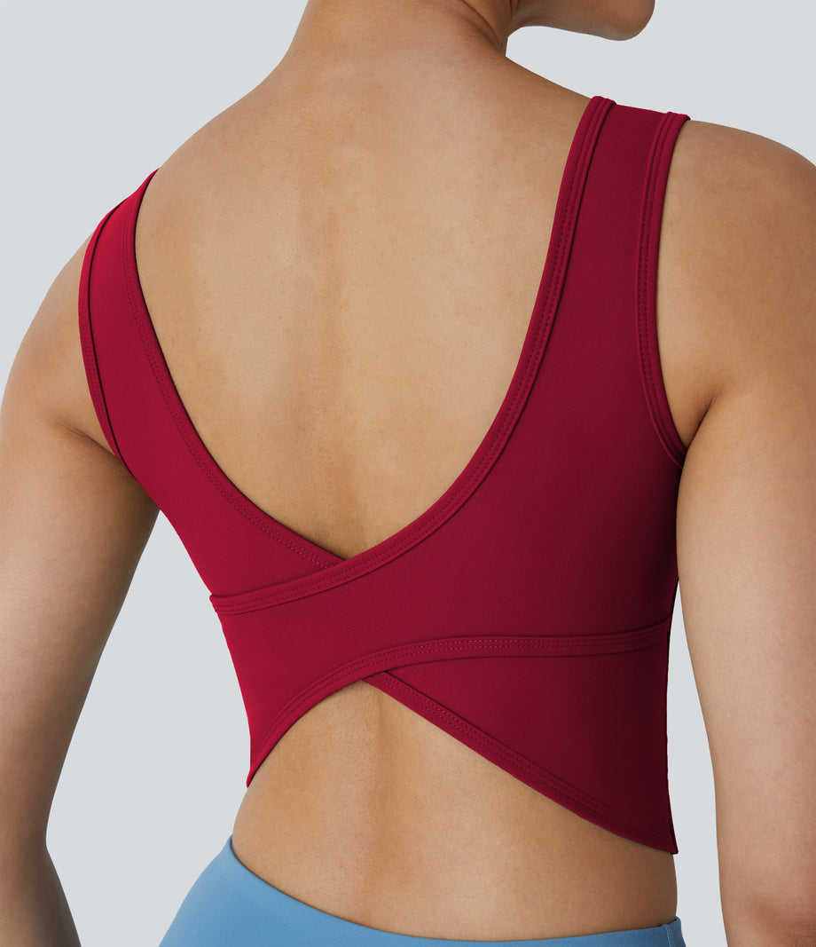 U Neck Crossover Barre Ballet Dance Tank Top A-D Cups - Scarlet Sage