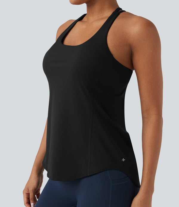 Halara UltraSculpt™ Round Neck Crisscross Back Running Tank Tops DD-F Cups - Black