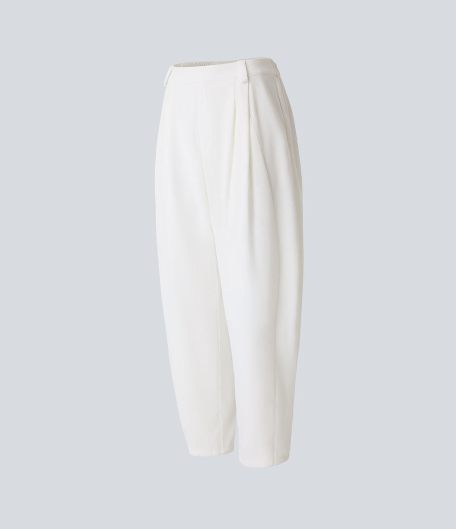 Mid Rise Pocket Barrel Leg Baggy Work Pants - White