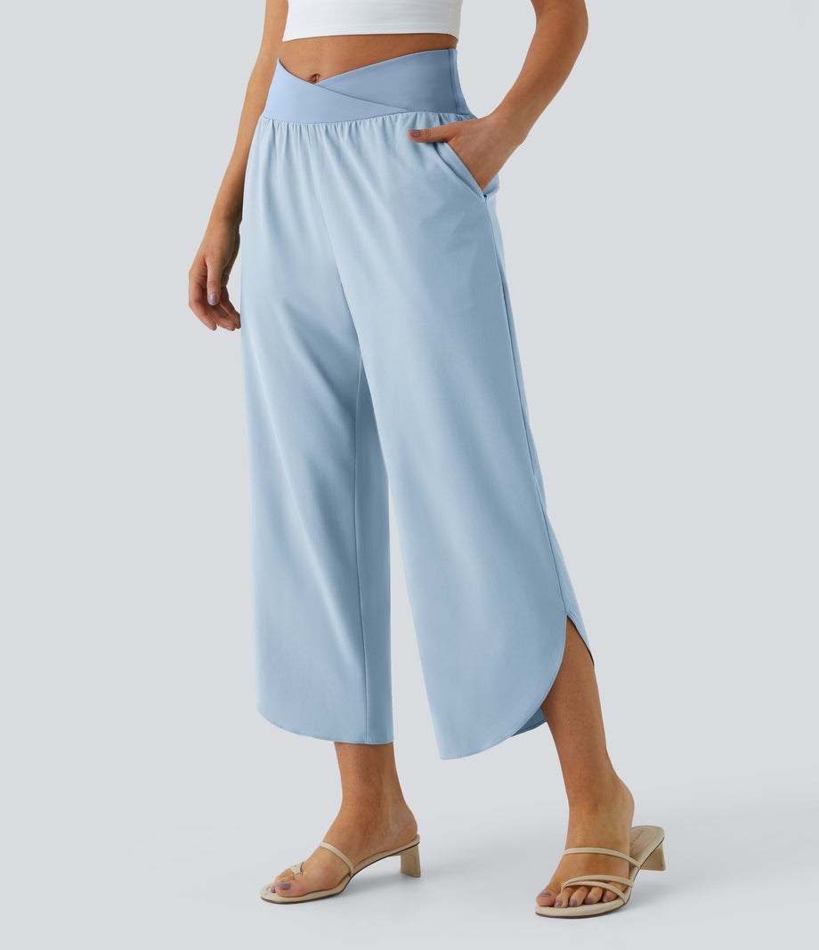 Breezeful™ High Waisted Crossover Quick Dry Resort Pants with Pockets - Ballad Blue