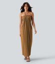 Halter Tie Back Maxi Dress with Pockets - Sudan Brown