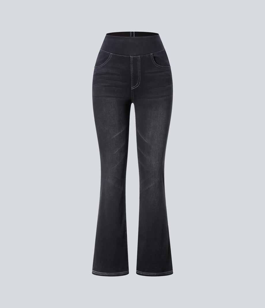 Halara Flex™ High Waisted Pockets Washed Casual Bootcut Jeans - Carbon Paint Denim