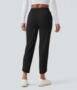 Mid Rise Drawstring Curved Hem Quick Dry Golf Tapered Pants with Pockets-UPF40+ - Black