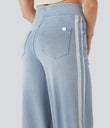 Halara Flex™ High Waisted Stripe Wide Leg Flowy Washed Casual Jeans with Pockets - Ice Water Denim