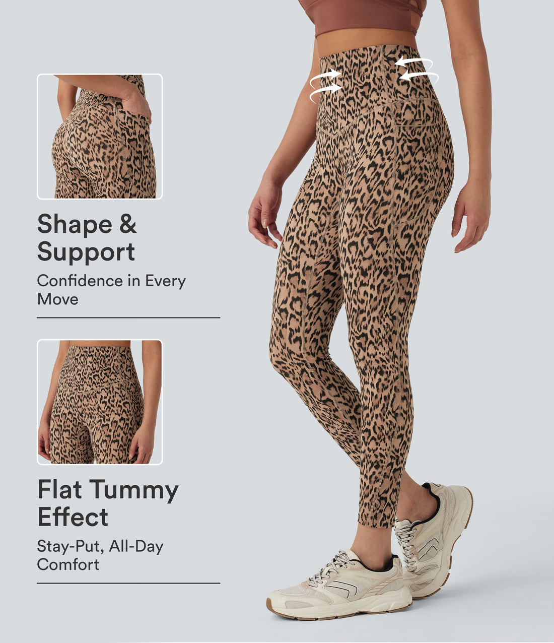 Halara UltraSculpt™ Leopard Print High Waisted Tummy Control Yoga Leggings with Pockets - Tan Leopard