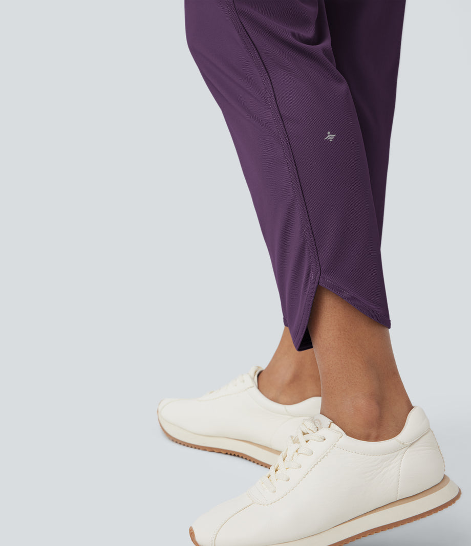 Mid Rise Drawstring Curved Hem Quick Dry Golf Tapered Pants with Pockets-UPF40+ - Blackberry Cordial