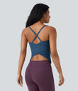 Scoop Neck Crisscross Back Crossover Hem Yoga Cami Top - Electric Blue