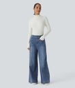 Halara Flex™ High Waisted Pockets Washed Casual Wide Leg Jeans - Orchid Blue Denim