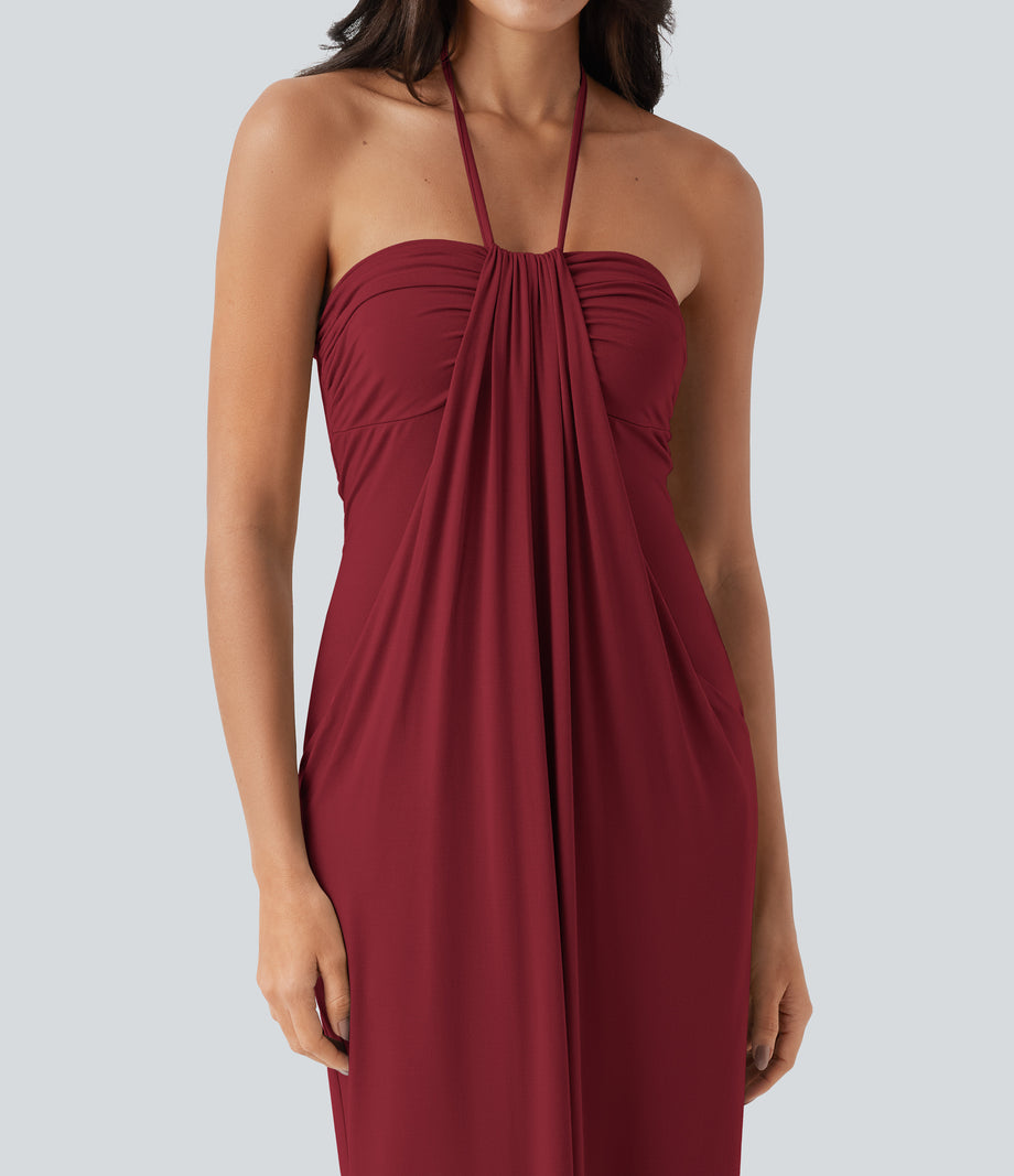 Halter Tie Back Maxi Dress with Pockets - Emboldened