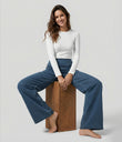 Halara Flex™ High Waisted Pockets Wide Leg Loose Work Jeans - Washed Denim Bleached Blue