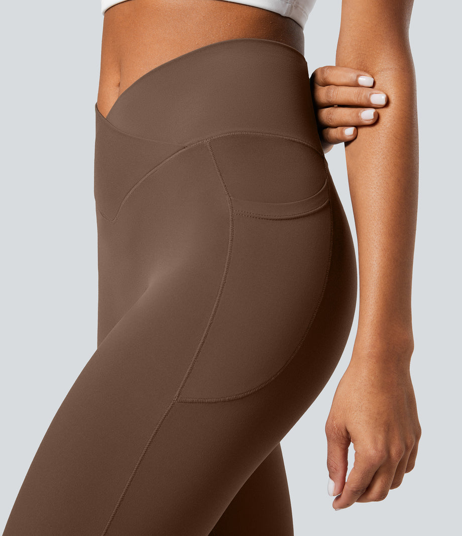 SoftlyZero™ Crossover Pocket Plain Leggings-UPF50+ - Soft Silt