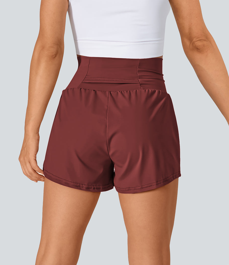 SoftlyZero™ Airy Super High Waisted 2-in-1 Cool Touch Yoga Shorts with Pockets - Madder Brown