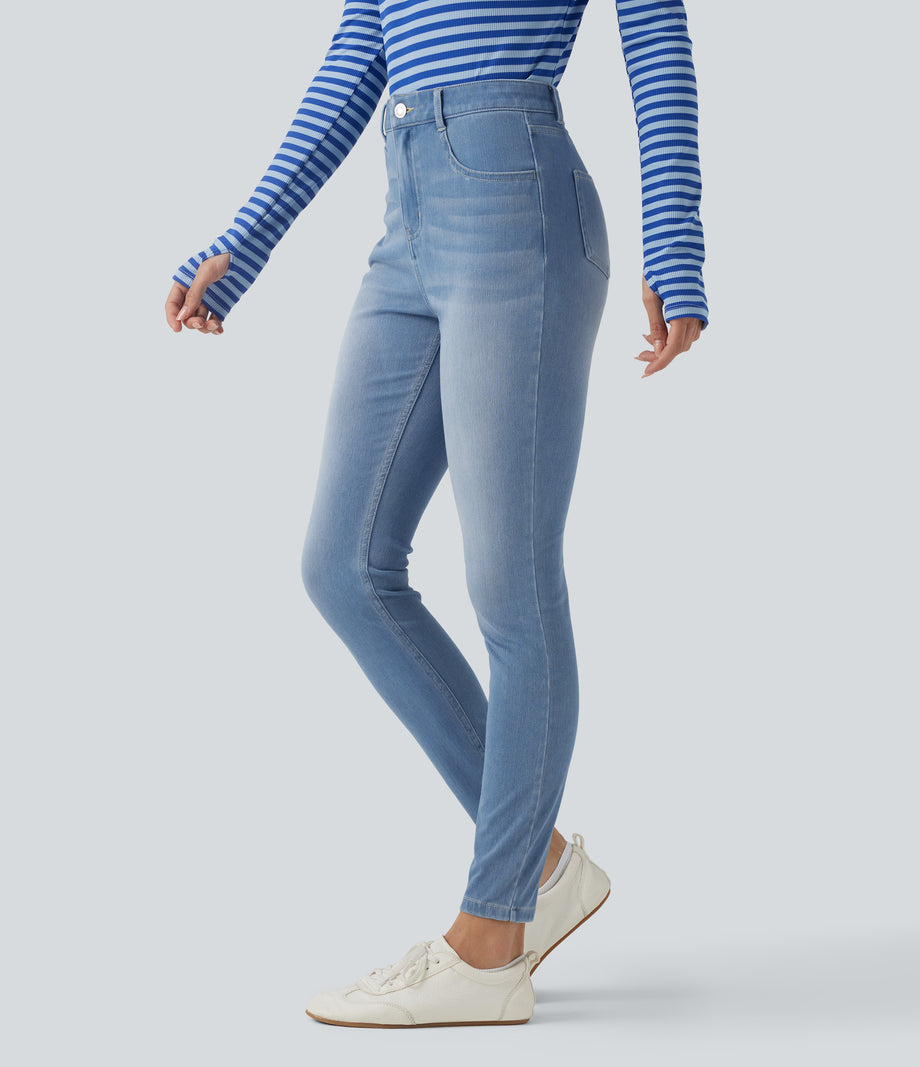 Halara Flex™ High Waisted Casual Skinny Jeans with Pockets - Powder Blue Denim
