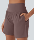 SoftlyZero™ Airy Super High Waisted 2-in-1 Cool Touch Yoga Shorts 7" with Pockets - Deep Tea Brown