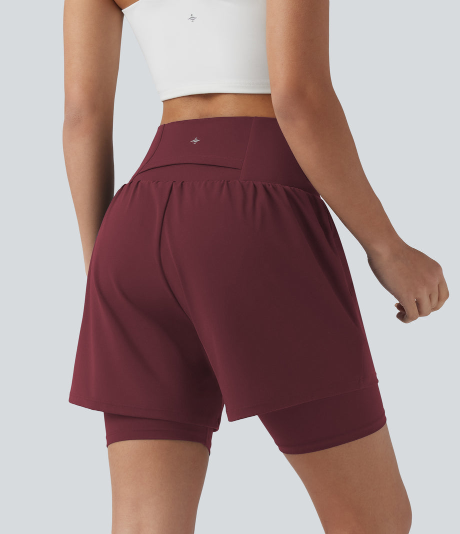SoftlyZero™ Airy Super High Waisted 2-in-1 Cool Touch Yoga Shorts 7'' with Pockets - Zinfandel