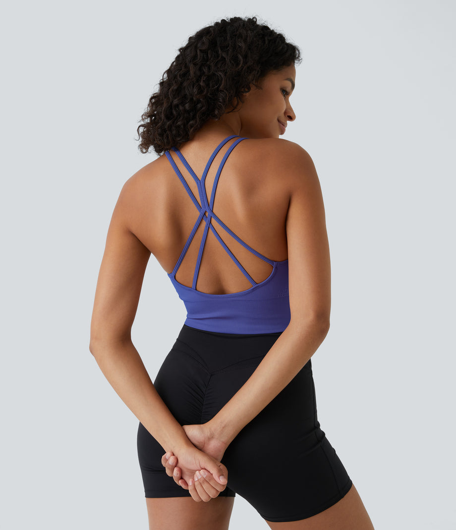 OneForm Seamless Flow Low Support Ruched Double Straps Sports Bra A-D Cups - Amparo Blue