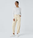Mid Rise Zipper Pocket Corduroy Casual Pants - White Swan
