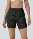 High Waisted Pocket Running Biker Shorts - Green Camo
