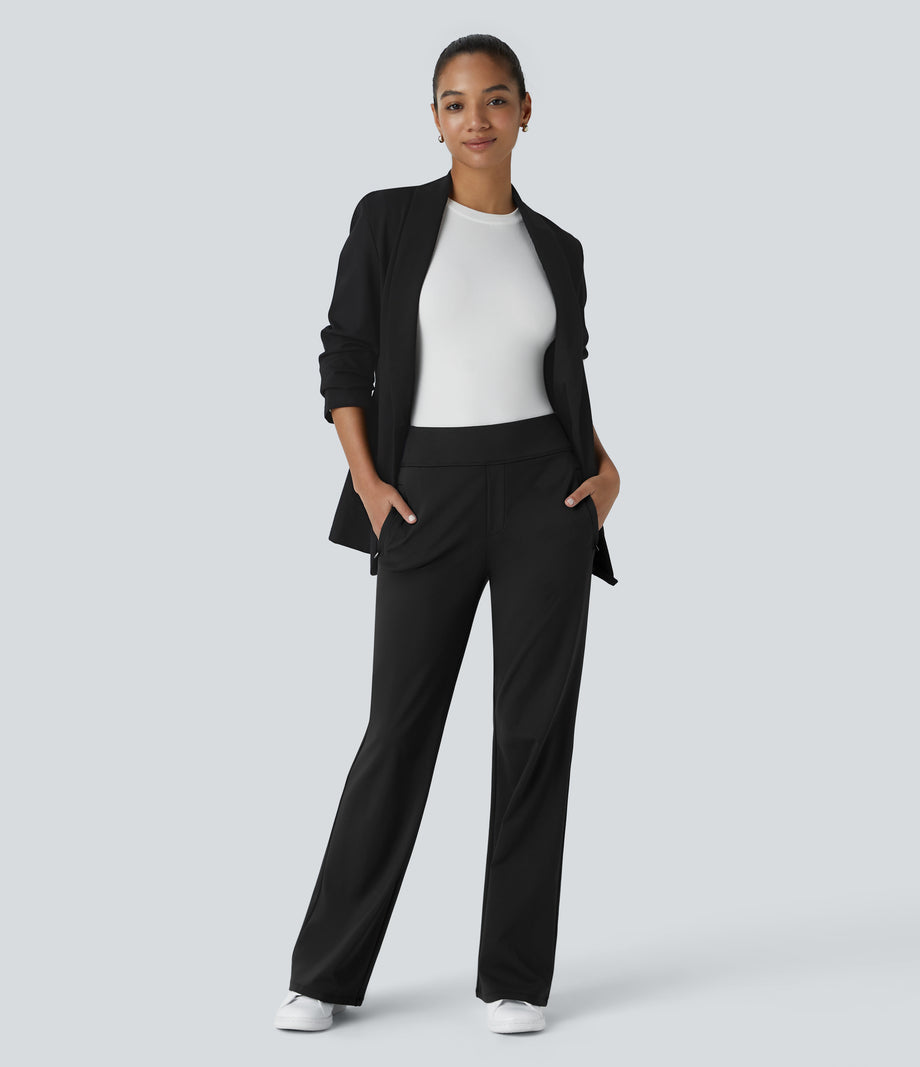 Halara Flex™ DayStretch Mid Rise Side Zipper Pocket Work Flare Pants - Black