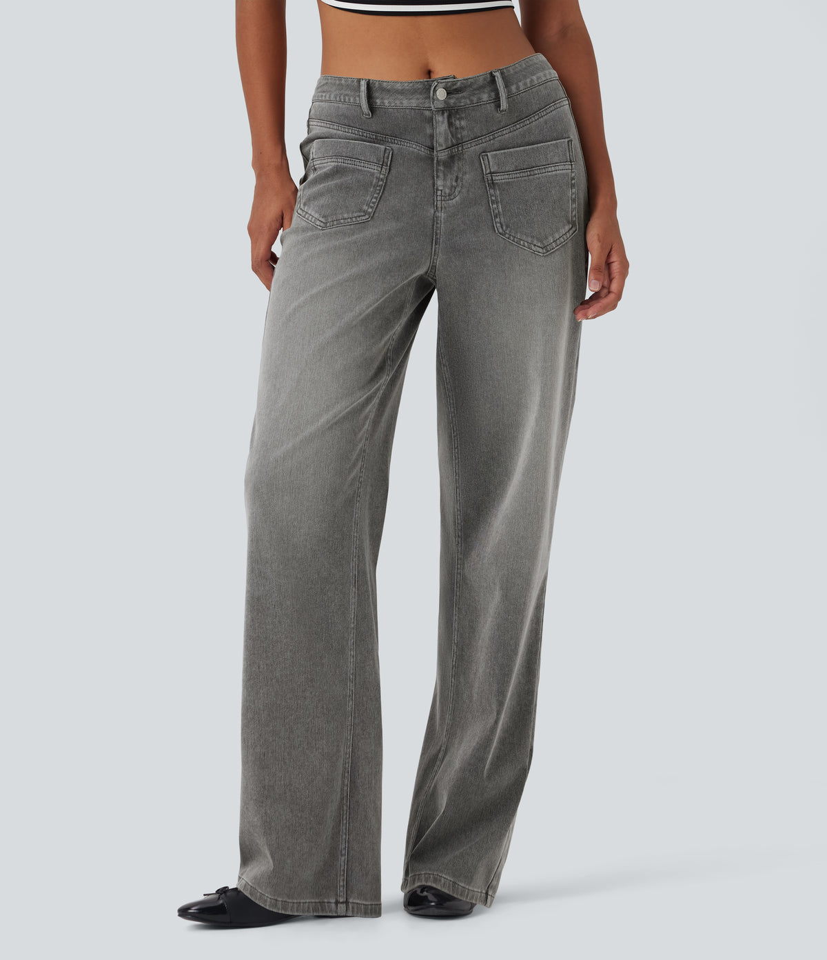 Halara Flex™ Mid Rise Straight Leg Casual Jeans with Pockets - Cool Gray Denim