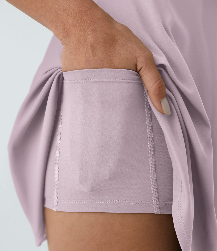 SoftlyZero™ Airy Backless Twisted Flare Low Support Dance Active Dress-Longer Length-Easy Peezy Edition A-D Cups - Pink Purple