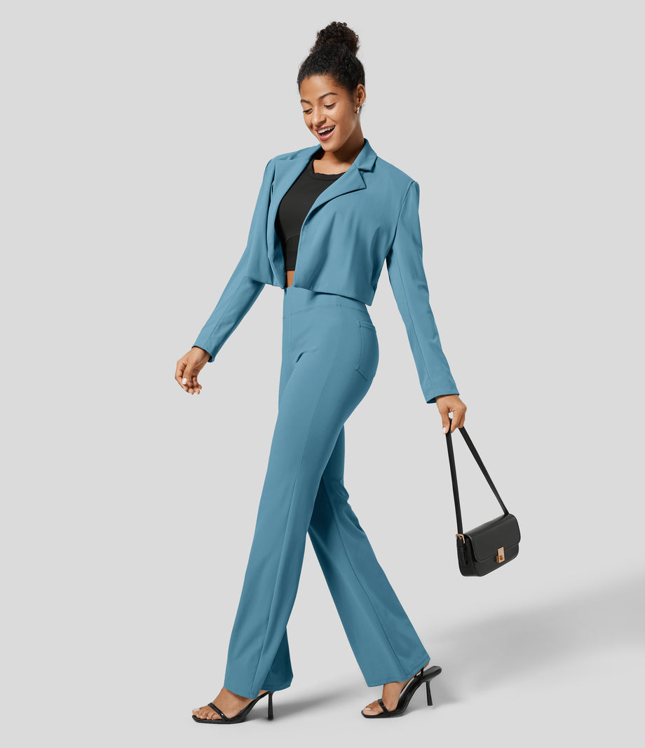 Halara Flex™ High Waisted Back Side Pocket Slight Flare Work Pants - Blue Heaven