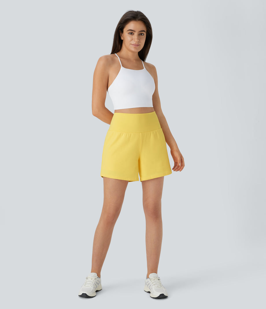 SoftlyZero™ Airy Super High Waisted 2-in-1  Cool Touch Yoga Shorts 5'' with Pockets-Longer Length - Goldfinch
