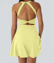 SoftlyZero™ Airy Backless Twisted Flare Low Support Dance Active Dress-Longer Length-Easy Peezy Edition A-D Cups - Yellow Pear