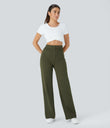 DayStretch High Waisted Pockets Straight Leg Casual Pants - Forest Night
