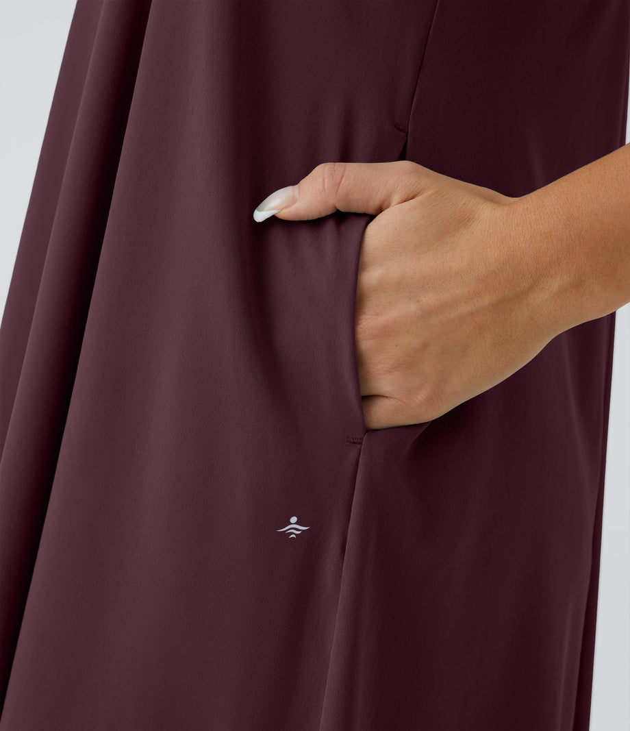 Breezeful™ Backless Racerback Side Pocket High Low Flowy Midi Quick Dry Casual Dress - Amaranth