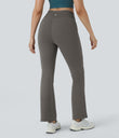 DayStretch High Waisted Crossover Flare Yoga Leggings - Deep Red Grey