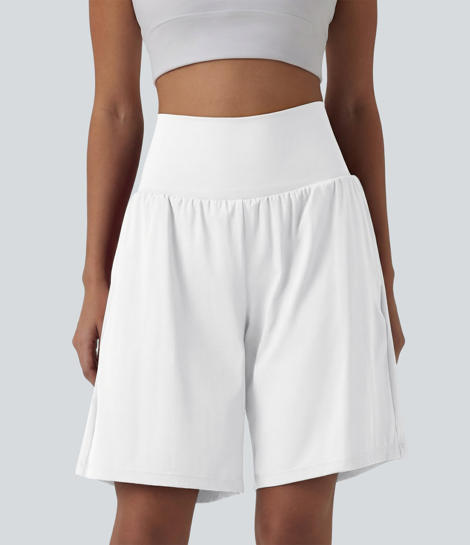 SoftlyZero™ Airy Super High Waisted 2-in-1 Cool Touch Yoga Shorts 9" with Pockets - White