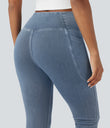 Halara Flex™ Crossover Pocket Washed Denim Work Leggings -  Blue Jasper Denim