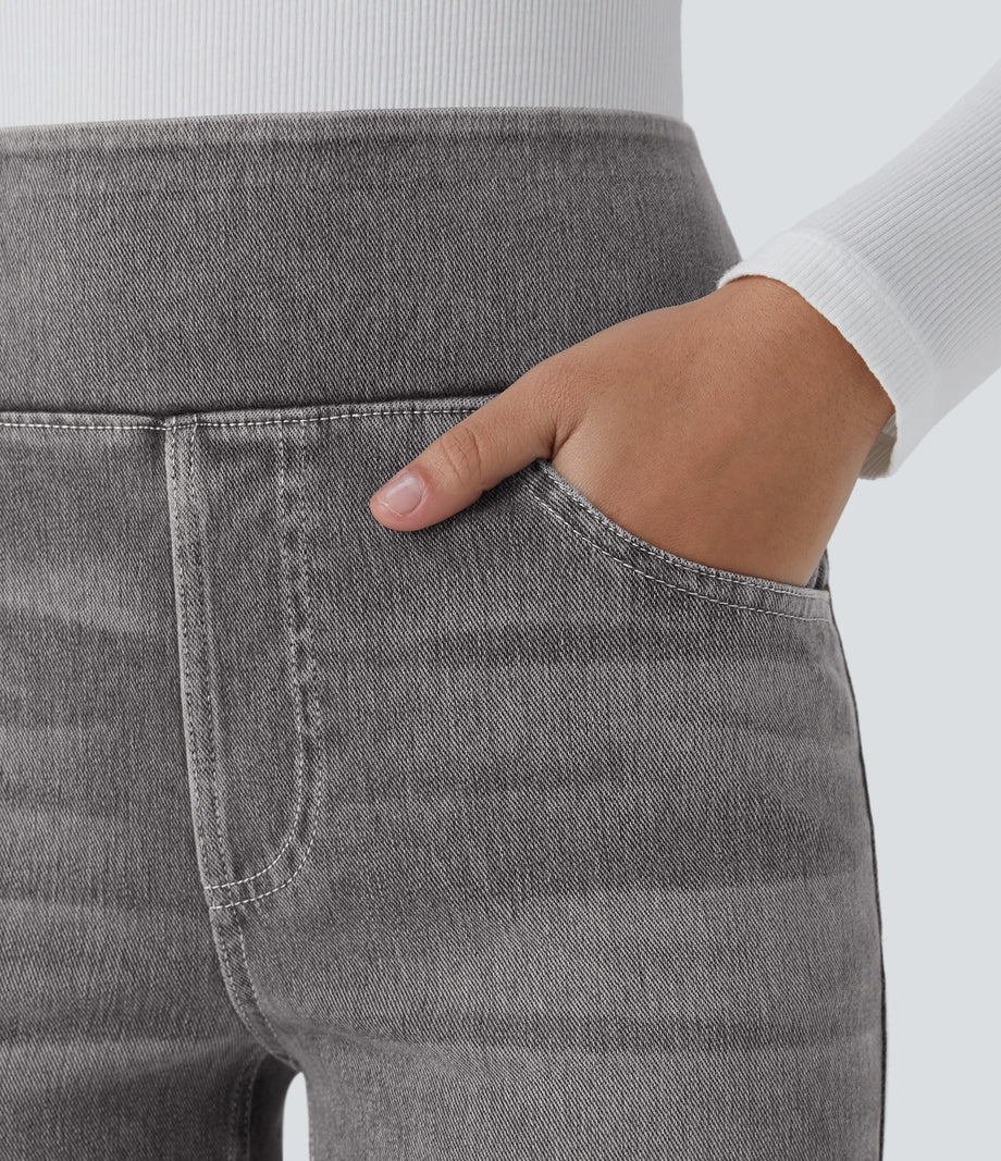 Halara Flex™ High Waisted Pockets Washed Casual Bootcut Jeans - Black Iron Gray Denim