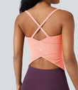 Scoop Neck Crisscross Back Crossover Hem Yoga Cami Top - Blush Pink