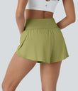 SoftlyZero™ QuickDry High Waisted Tummy Control Reflective Dots Crossover Hem 2-in-1 Running Shorts 3'' with Pockets - Moss
