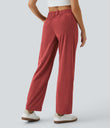 Mid Rise Zipper Pocket Corduroy Casual Pants - Baked Apple