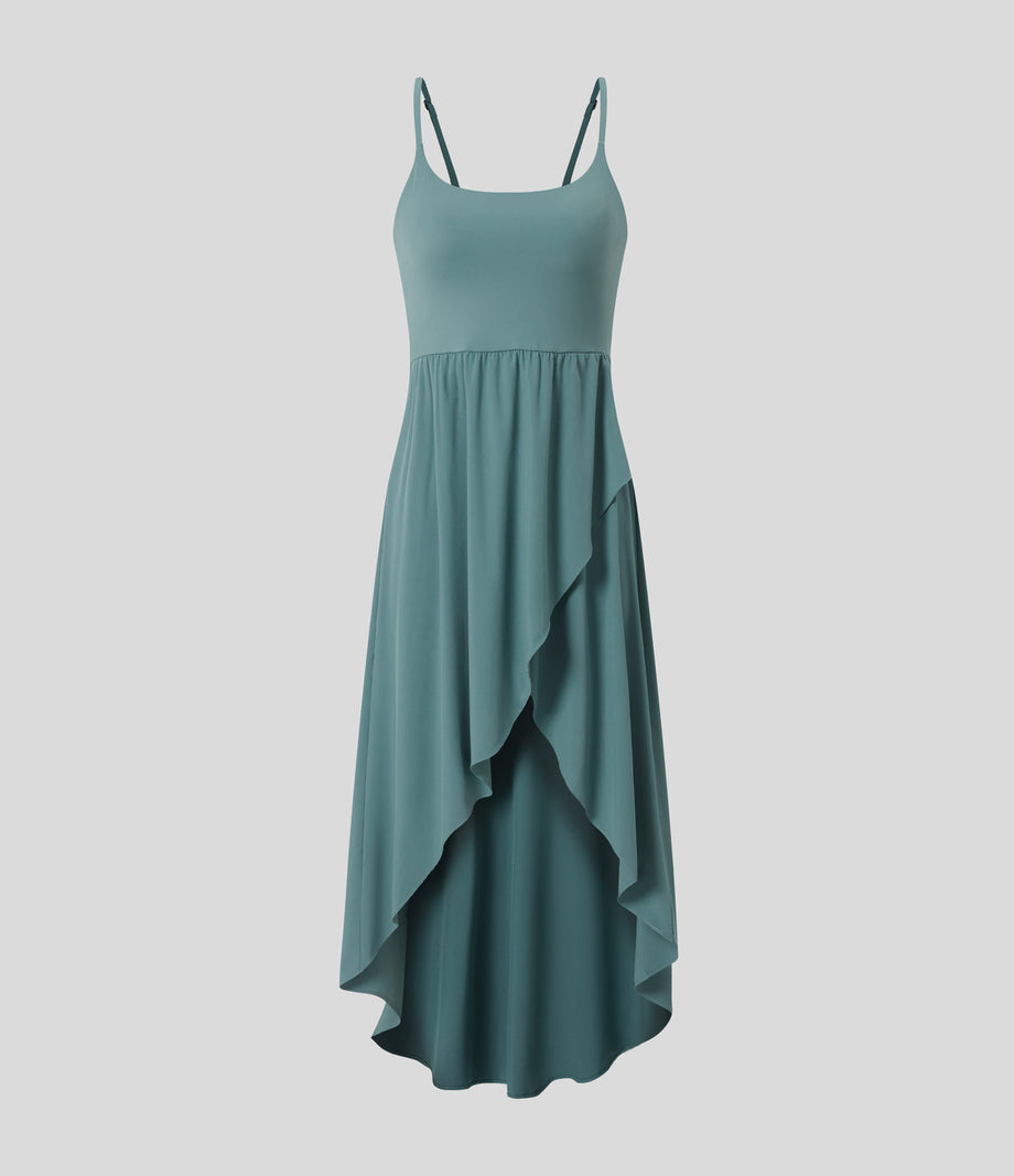 Breezeful™ High Low 2-Piece Pocket Flowy Midi Quick Dry Casual Dress - Stone Blue